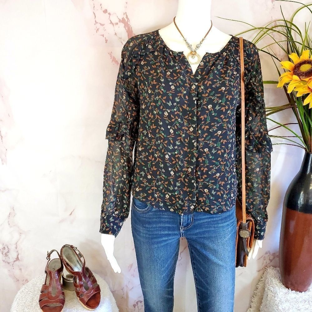 Lucca beautiful print hidden button front blouse